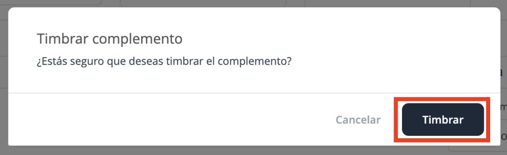 Mensaje de confirmación de timbrado